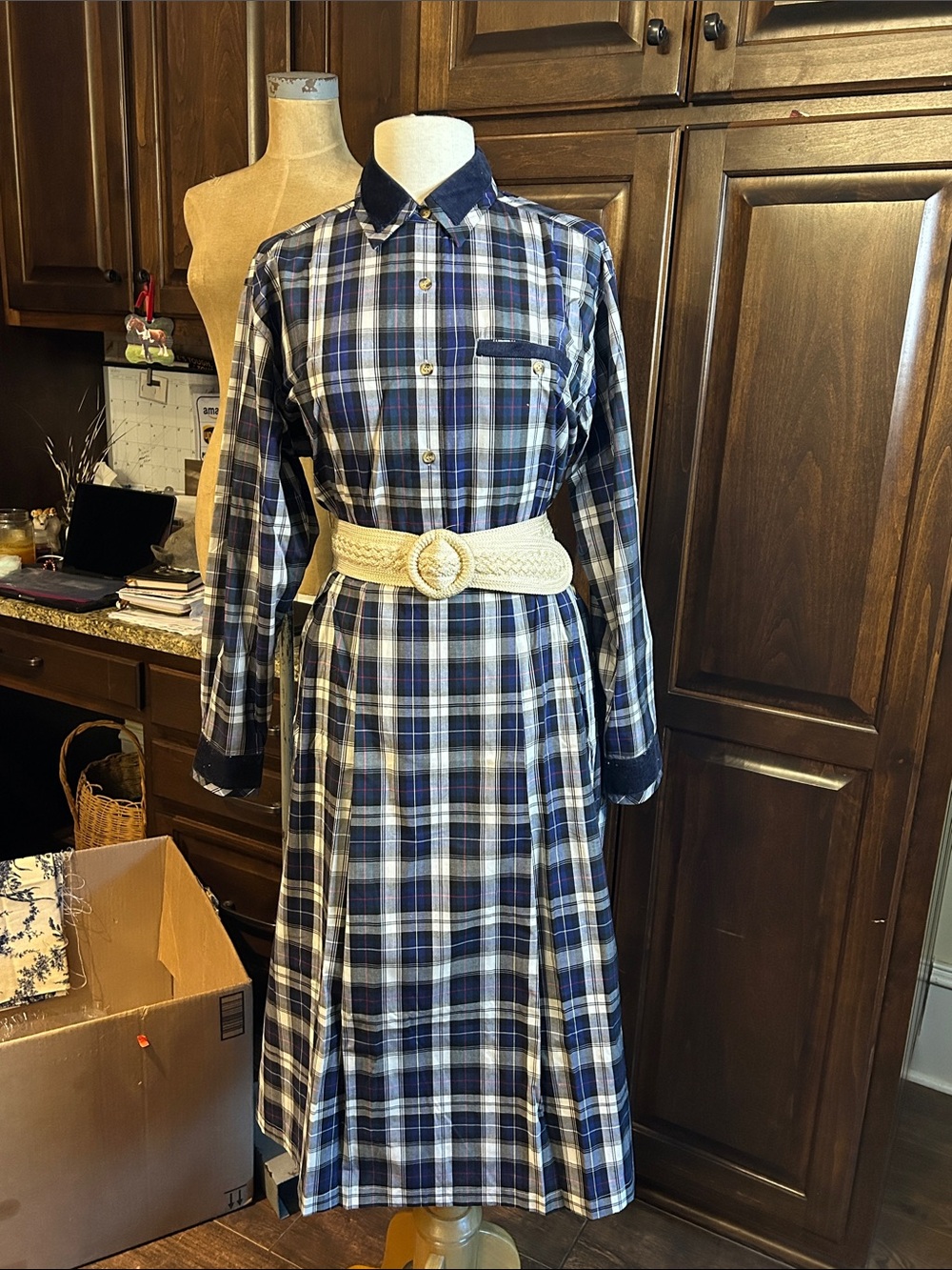 Cabin Creek 2Pc Blue Plaid Button Down Skirt Set Sz M